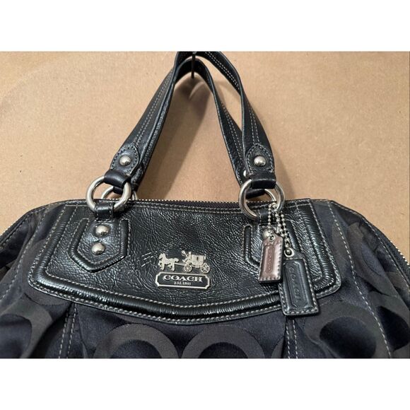 Coach Op Art Signature Handbag Black Purse Shoulder Bag *note - Picture 2 of 12